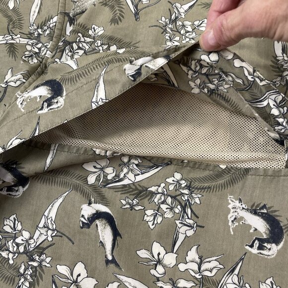 ExOfficio Button Up Shirt Men's L Short Sleeve Vented Outdoors Fish Floral Green - Picture 7 of 12